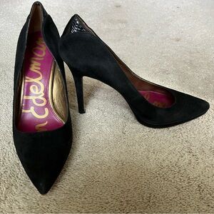 Sam Edelman Black Suede Stiletto Pump Platform High Heels Leather Insert Size 10